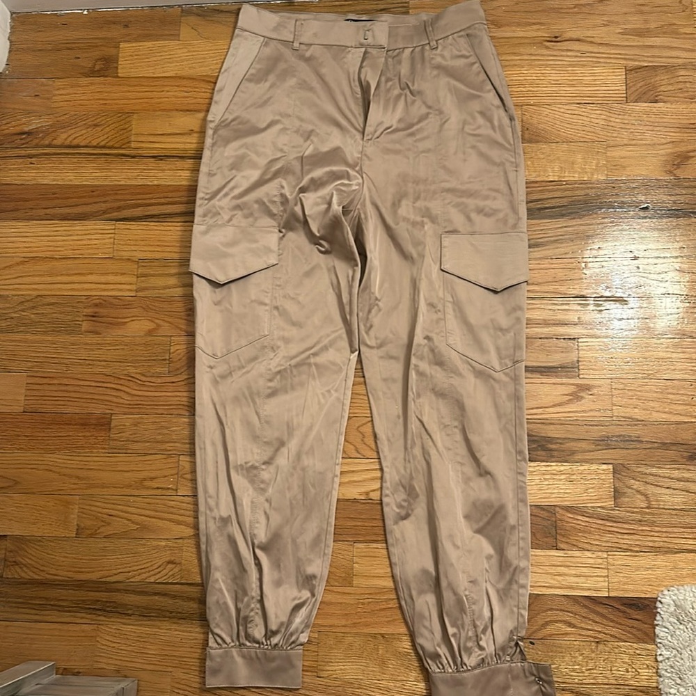 Zara, small, tan, satin, cargo style pants